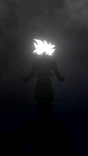 The image features a silhouetted character viewed from behind, standing against a dark, atmospheric background with a radiant, stylized aura emanating from their head. The character's form is defined by sharp, angular lines, suggesting a powerful, heroic presence, with their arms slightly outstretched in a commanding or preparatory stance. The glowing aura, rendered in high contrast, dominates the upper center of the frame, creating a dramatic focal point that emphasizes energy and transformation. The overall composition is minimalist, relying on strong contrast between the luminous head and the deep shadows of the figure and environment. The mood is epic and awe-inspiring, evoking themes of power, destiny, or spiritual awakening through the interplay of light and shadow.