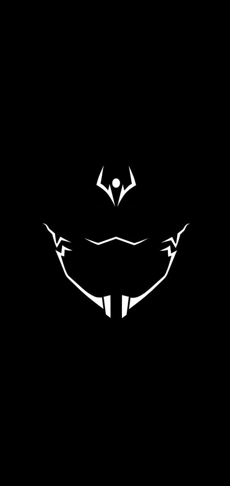 This minimalist digital artwork features a high-contrast, white vector-style emblem set against a solid black background. The design represents the iconic facial markings and collar of the character Ulquiorra Cifer from the anime series Bleach. The central element depicts a stylized, jagged jawline and collar structure, while the upper element represents the character's unique forehead mark and fragment of a hollow mask. The composition is perfectly centered, utilizing negative space to suggest the presence of a character without rendering any physical features. The artistic technique is clean and sharp, focusing on geometric precision and symbolic representation. The overall atmosphere is mysterious, cold, and stoic, reflecting the character's nihilistic personality.