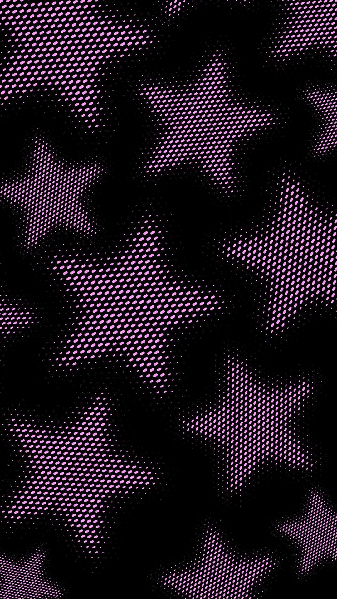 The image features a dynamic abstract pattern composed entirely of stylized five-pointed stars rendered with a halftone dot matrix technique. Each star is filled with a dense, repeating grid of small purple dots that create a textured, pixelated appearance against a solid black background. The stars vary in size and are arranged in a scattered, overlapping composition, giving a sense of depth and movement. The overall aesthetic evokes a retro pop-art or comic book style, with a strong visual rhythm created by the repetition and variation of the star shapes. The image conveys a playful, energetic, and slightly nostalgic mood through its bold color contrast and graphic repetition.