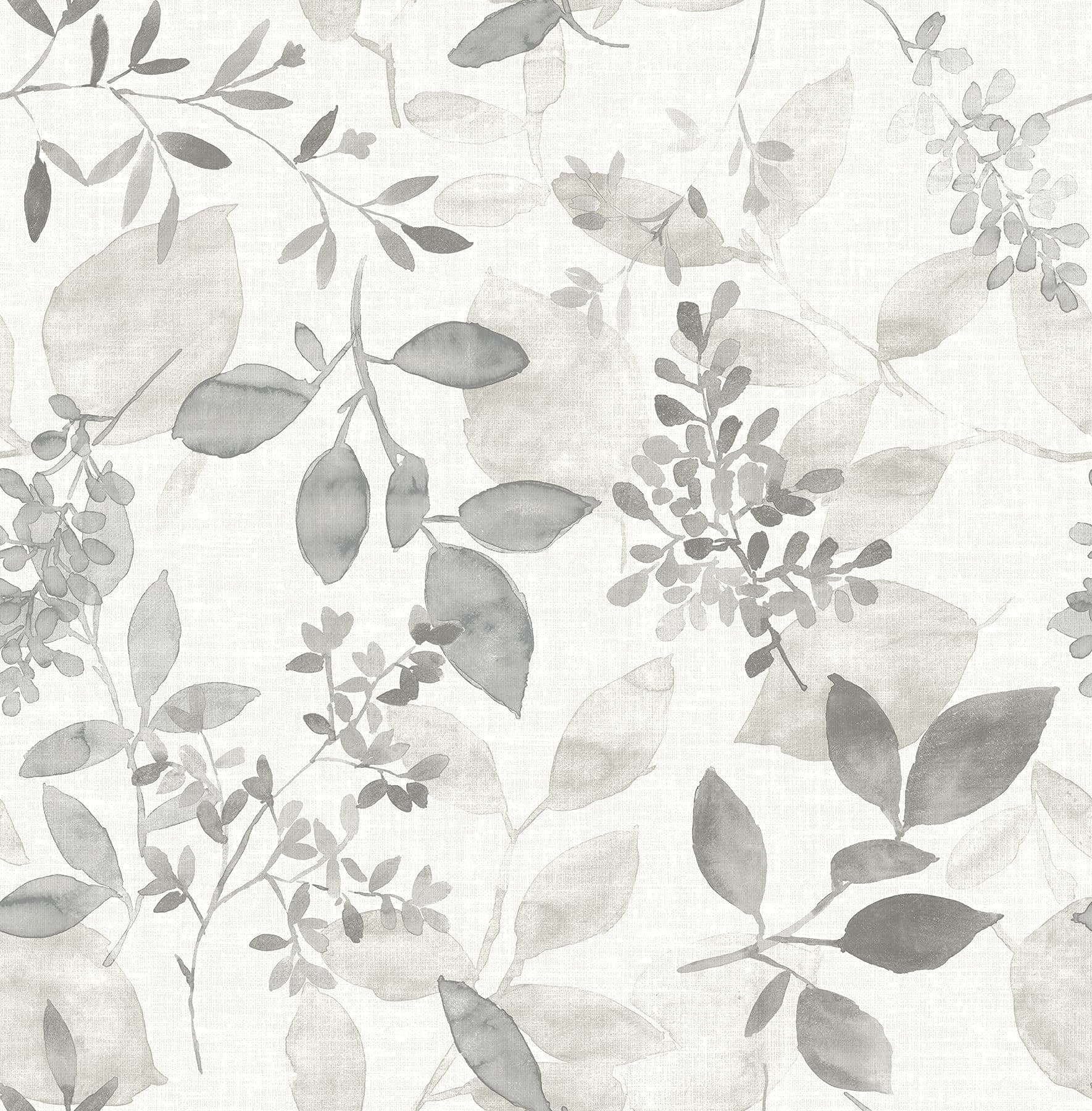 This image features a delicate, repeating botanical pattern composed of stylized leaves and branches rendered in soft watercolor washes. The foliage varies in size and density, with some leaves appearing translucent and others more solidly shaded, creating a sense of depth and organic movement. The design is set against a textured, off-white background that mimics fabric, enhancing the natural, serene aesthetic. The artistic technique emphasizes gentle gradients and subtle blending, evoking a tranquil, nature-inspired mood. The overall composition is balanced and harmonious, suitable for decorative purposes, with no human figures or suggestive elements present.